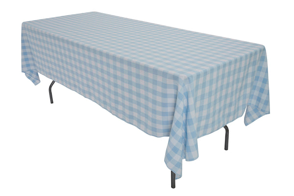 60 x 144 inch Rectangular Tablecloth Baby Blue and White Check Polyester